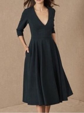 Anthropologie BHLDN valdis tea length black dress size 14
